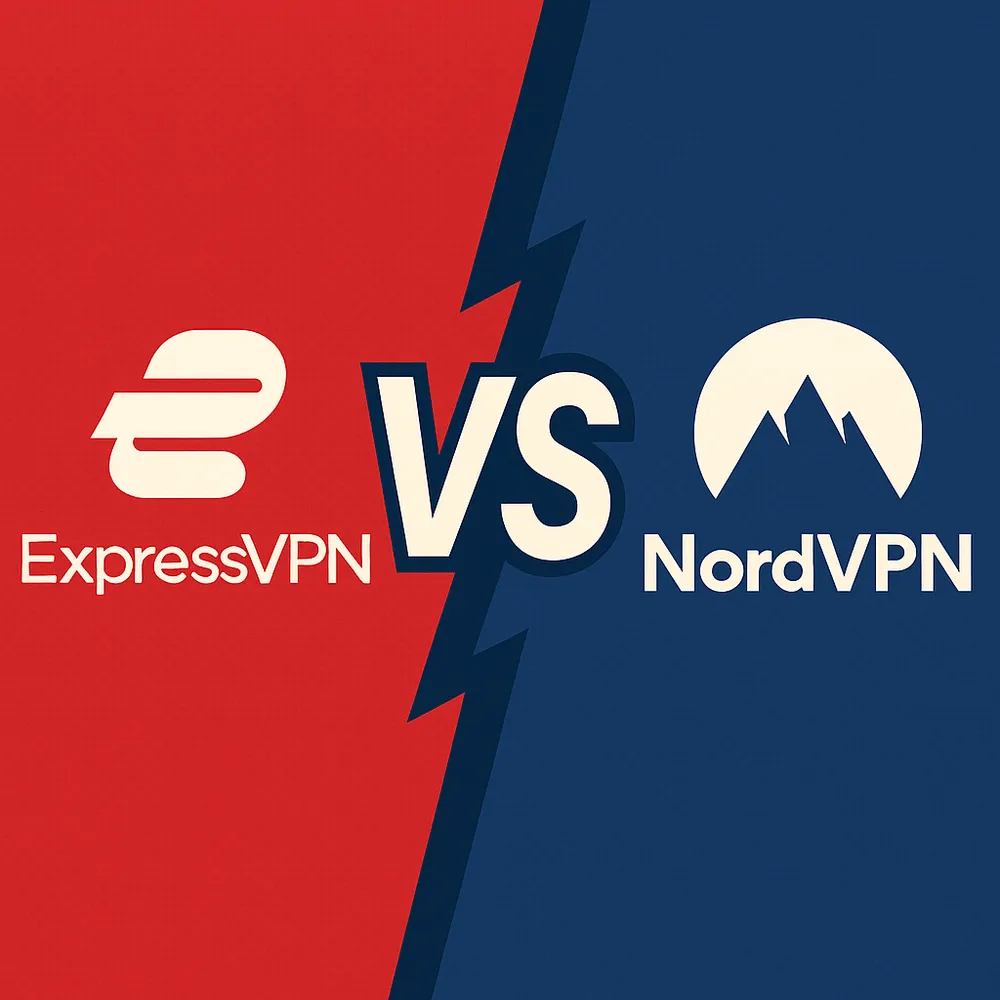 The logos for ExpressVPN and NordVPN facing off.